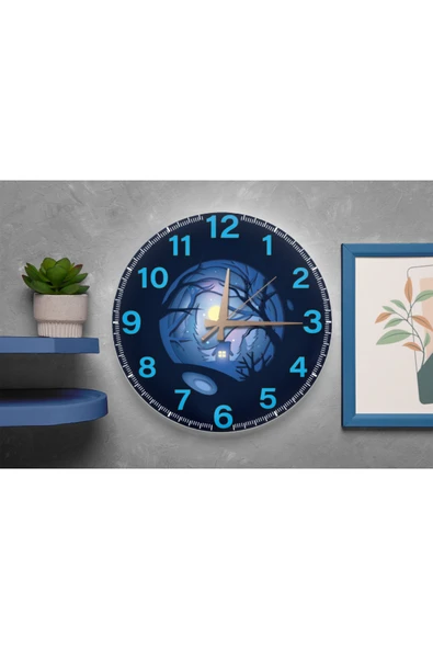 M&H Quality Gece Manzaralı Dekoratif Sessiz Duvar Saati – Ay Işığı Tasarım ürün görseli 1