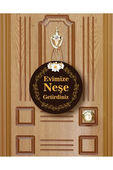 M&H Quality Evimize Neşe Getirdiniz" Yazılı MDF Kapı Süsü | 22.5 cm | Dekoratif Halat Askılı Giriş Dekoru ürün görseli 1