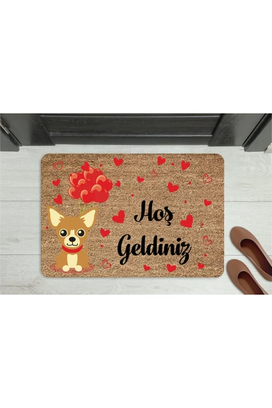 M&H Quality Hoş Geldiniz Yazılı Köpek Figürlü Kapı Önü Paspası – Dekoratif Kaymaz Taban ürün görseli 1