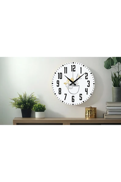 M&H Quality Çiçek desenli Dekoratif Türkçe Rakamlı UV Baskılı Duvar Saati (Sessiz) Akar Mekanizma Metal Akrep ürün görseli 1
