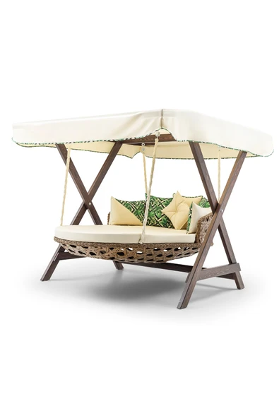 Dominik Swing Ahşap Rattan Salıncak Dış Mekan Bahçe Balkon Ve Teras Salıncağı Krem ürün görseli 1