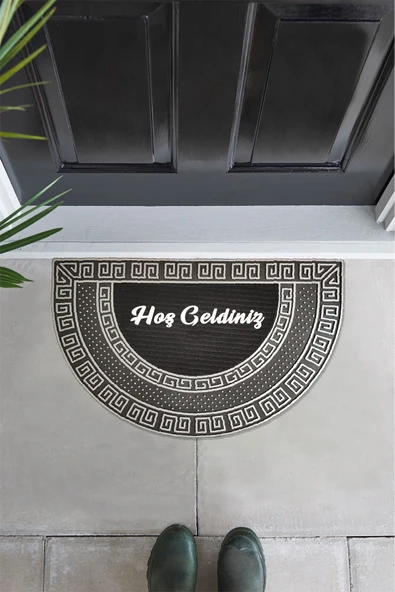 M&H Quality Dış Kapı Önü Paspası Oval Altın Renk Kaymaz Taban Hoş geldiniz yazalı ürün görseli 1