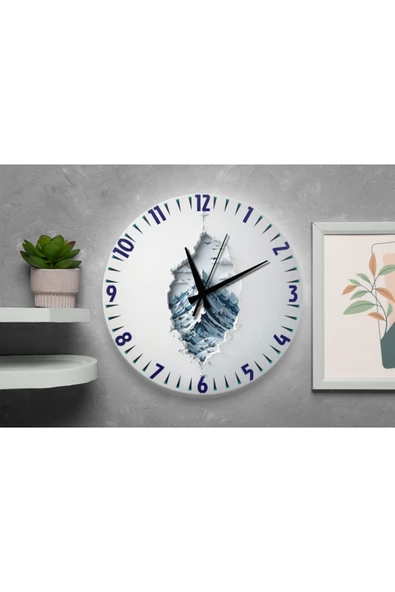 M&H Quality Dekoratif Buzdağ Desenli 3D UV Baskılı Duvar Saati (Sessiz) Akar Mekanizma Metal Akrep Yelkovan ürün görseli 1