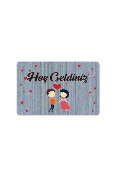 M&H Quality Dijital Baskılı kapı önü paspas Hoşgeldiniz Yazılı Çiçek Desen ve kedi Iç ve Dış Kapı Yıkanabilir ürün görseli 1