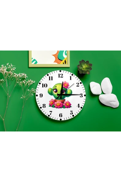 M&H Quality Kaktüs Desenli Duvar Saati – Çocuk Odası Dekoratif Sessiz Mekanizma 40 cm ürün görseli 1