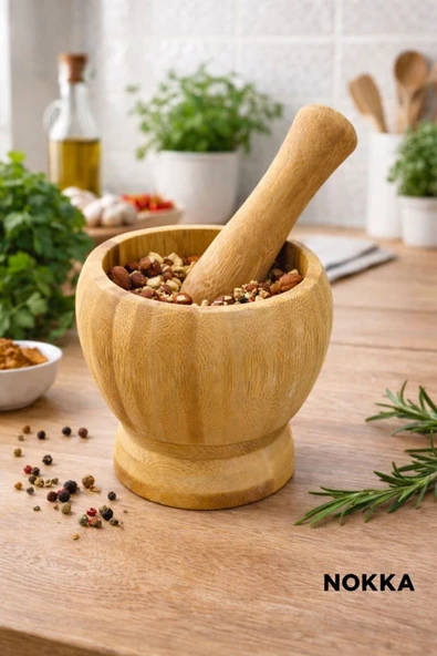 Doğal Bambu Ahşap Sarımsak Ezeceği Havan Orta Boy Bambu Ahşap Sarımsak Ezeceği Orta Boy ürün görseli 1