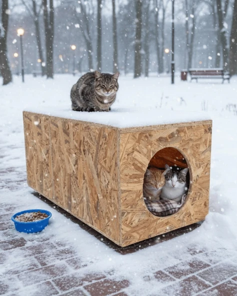 Reyo Kedi Evi Dış Ortam Uygun Ahşap Kedi Evi OSB 60x40x40 cm -  CAT44 ürün görseli 1