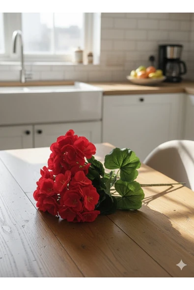 yapay çiçek evi Yapay Çiçek Büyük Sardunya 7 DALLI Demet 40 cm KIRMIZI EV VAZO DEKOR SÜSÜ öğretmenler günü ürün görseli 1