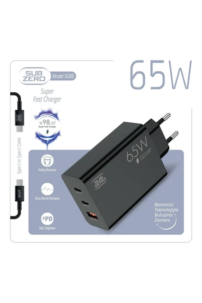 Subzero SG88 65W Usb+PD+PD Girişli Süper Fast Type-C Şarj Aleti ürün görseli 1