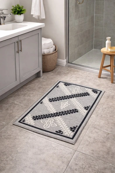 Modern Dokuma Desenli Kaymaz Taban Banyo Paspası 50x80 cm ürün görseli 1