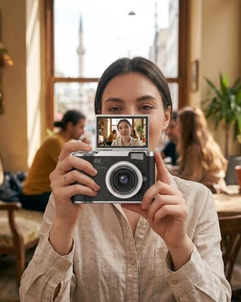48 Mp Kompakt Dijital Kamera 4k Video 8x Zoom Ve Flip Ekran Selfie Vlog Uyumlu ürün görseli 1