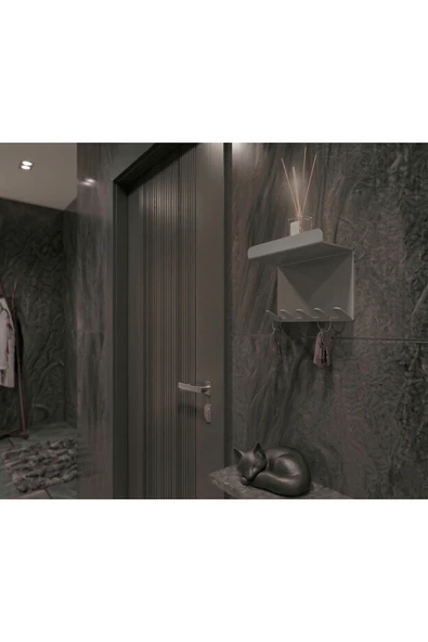 Chalybes Premium Metal Duvar Anahtarlığı ve Aksesuar Düzenleyici - Açık Gri Modern Antre Organizer ürün görseli 1