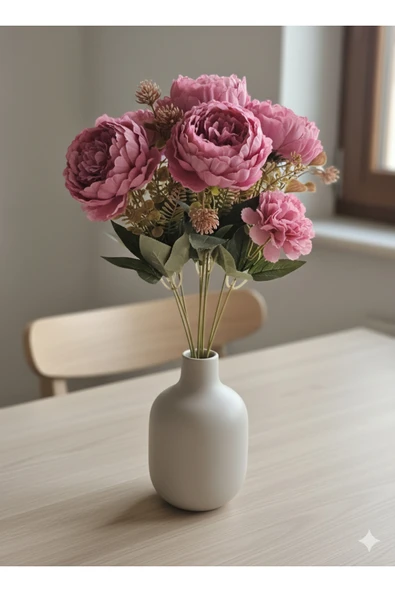 yapay çiçek evi Koca Kafalı Pembe Lotus Çiçeği Ev VAZO masa üstü çiçeği ürün görseli 1
