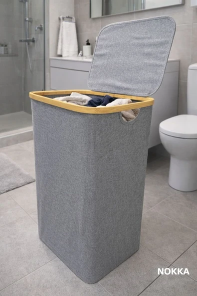 Kapaklı 75 L Katlanabilir Çamaşır Sepeti, Kirli Sepeti (57x40x30 cm) ürün görseli 1
