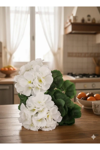 yapay çiçek evi Yapay Çiçek Büyük Sardunya 7 DALLI Demet 40 cm BEYAZ ürün görseli 1