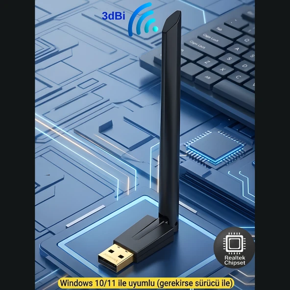 WiFi Adaptör 150 Mbps Antenli 802.11n Versatile USB Kablosuz Alıcı Windows 10/11 Uyumlu ürün görseli 1