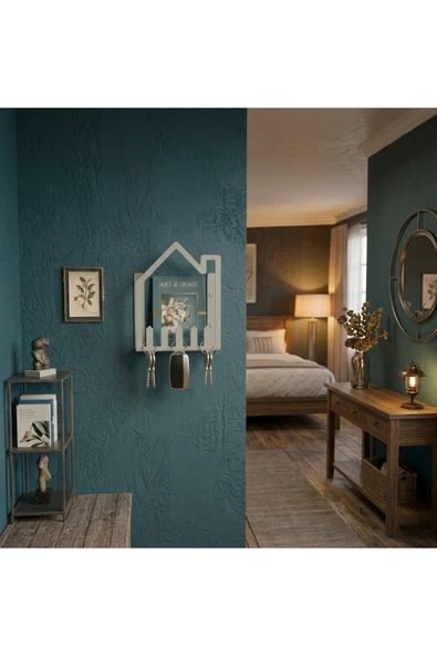 Chalybes Premium Ev Formlu Metal Duvar Rafı ve Anahtarlık - Açık Gri Modern Kitaplık ve Organizer ürün görseli 1
