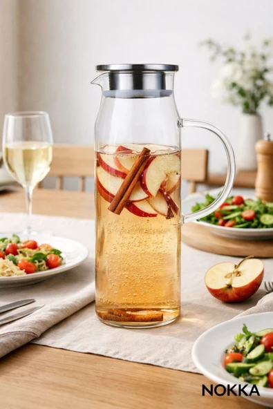 Vakumlu Çelik Kapaklı Sürahi Isıya Dayanıklı Borosilikat Cam Sürahi 1500 ml ürün görseli 1
