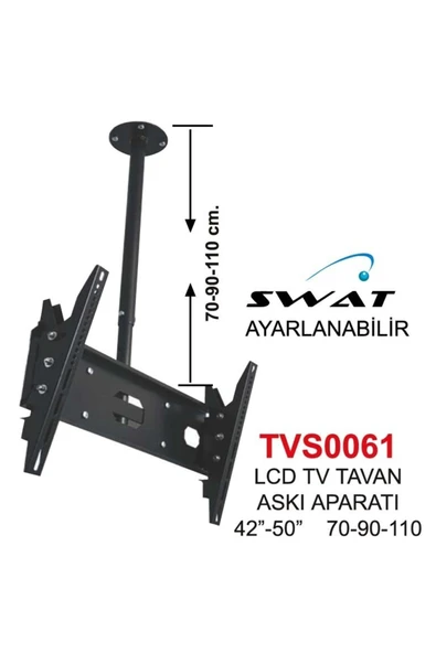 Swat Tvs-61 Lcd Tv Tavan Askı Aparatı 42"-50" 70-90-110cm Ayarlanabilir Kademeli Aparat ürün görseli 1