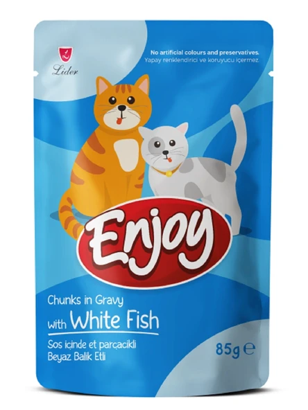Enjoy Pouch Beyaz Balıklı Yaş Kedi Maması 85 Gr ürün görseli 1