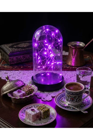 BAKBURAYA YAPAY ÇİÇEKÇİLİK ÖZEL GÜNLER İÇİN DEKORTAİF SİYAH FANUS VE PEMBE PERİ LED KAHVE YANI DEKOR SÜS ürün görseli 1