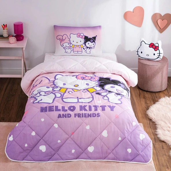 Taç Lisanslı Hello Kitty & Friends Tek Kişilik Pamuk Yorgan Seti ürün görseli 1