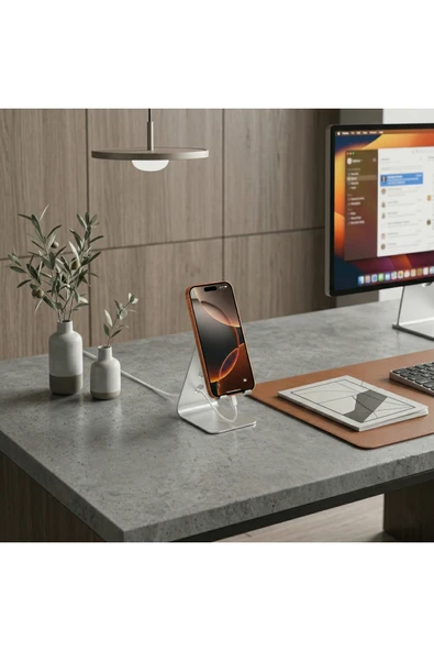 Chalybes Premium Paslanmaz Çelik Masaüstü Telefon Tutucu - Gümüş Stand ve Taşınabilir Cihaz Düzenleyici ürün görseli 1