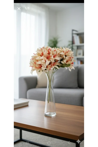 yapay çiçek evi 5 Dallı KREM Çan Çiçeği 34cm El Buketi Vazo Aranjman Dekor Çiçeği 1 Adet ürün görseli 1
