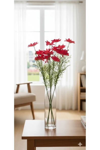 yapay çiçek evi 1 adet 75 cm 4 kafalı kırmızı gelincik çiçeği ev vazo dekor SEVGİLİLER GÜNÜ ürün görseli 1