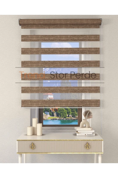 TREND STOR PERDE Kahve Etek Dilimsiz Zebra Stor Güneşlik Perde ürün görseli 1