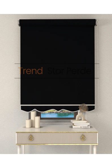 TREND STOR PERDE Siyah Stor Etek Dilimli Zebra Stor Güneşlik Perde ürün görseli 1