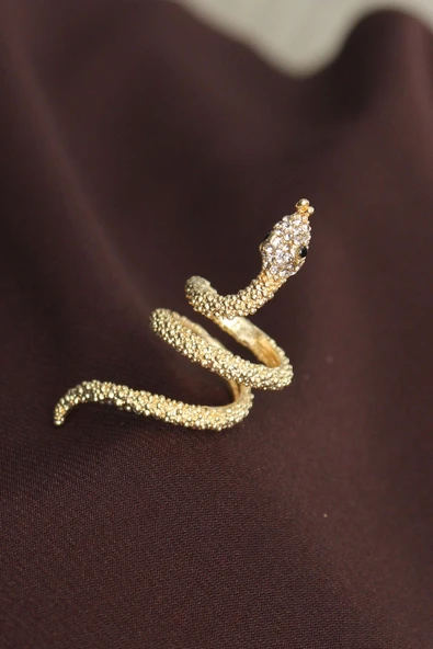 Ayarlanabilir Gold Renk Zirkon Taşlı Yılan Yüzük ürün görseli 1