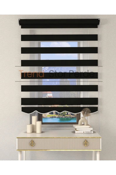 TREND STOR PERDE Antrasit Etek Dilimli Zebra Stor Güneşlik Perde ürün görseli 1