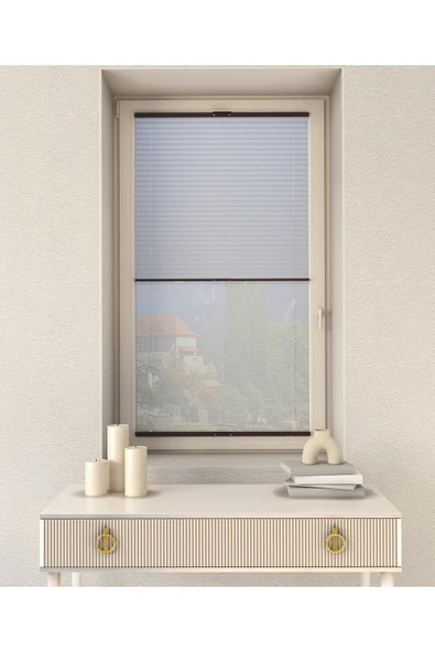 TREND STOR PERDE Gri Gece-Gündüz Plise Çiftli Sistem PVC - Cam Balkon Perdesi - Ofis Perdesi - Salon Perdesi ürün görseli 1