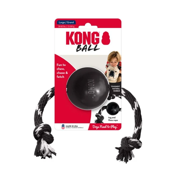 Kong Extreme Top Şeklinde Sesli ve İp Sallantılı Köpek Oyuncağı Ultra Sert L ürün görseli 1
