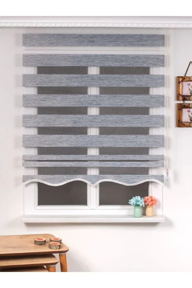 TREND STOR PERDE Ithal Bambu Açık Gri Bambu Stor Zebra Perde Etek Dilimli ürün görseli 1