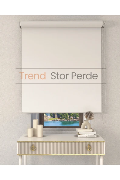 TREND STOR PERDE Ekru Etek Dilimsiz Zebra Stor Güneşlik Perde ürün görseli 1