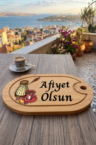 Kahve Keyfi Temalı Afilli Kahve Sunum Tablası (Figür 4) ürün görseli 1
