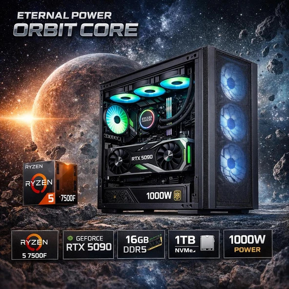 Eternal Power ORBIT CORE Ryzen 5 7500F RTX 5090 16GB DDR5 1TB M.2 B650M WIFI 1000W 360mm Gaming PC ürün görseli 1