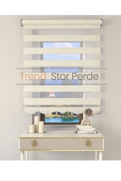 TREND STOR PERDE Krem Etek Dilimli Zebra Stor Güneşlik Perde ürün görseli 1