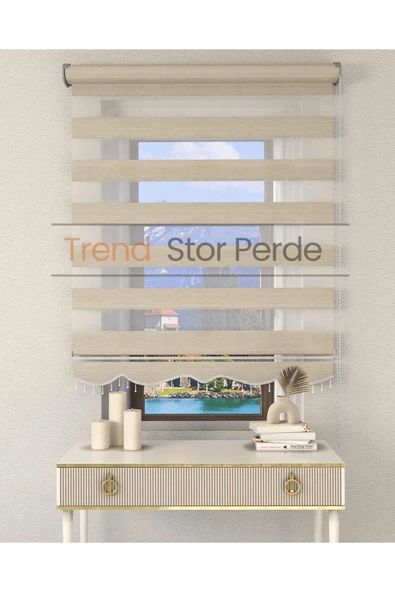 TREND STOR PERDE Sütlü Kahve Boncuklu Zebra Stor Güneşlik Perde ürün görseli 1