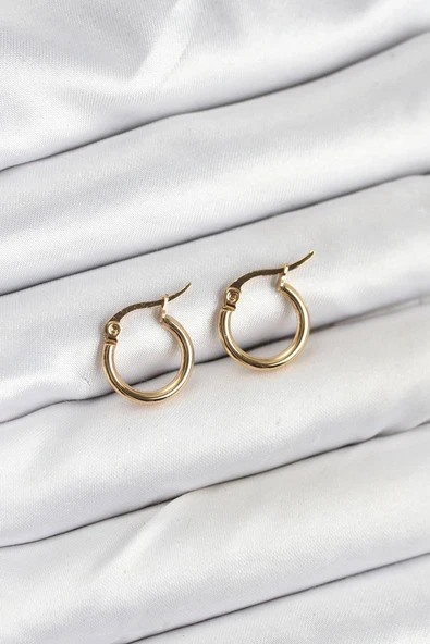316L Çelik Gold Renk 12 mm Halka Kadın Küpe ürün görseli 1