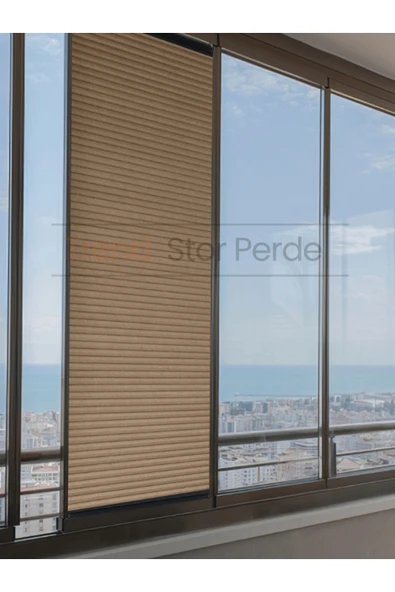 TREND STOR PERDE Kahve HoneyComb Plise %100 Isı Ve Işık Geçirmez Katlanır Cam Balkon Perdesi - Salon Perdesi-004 ürün görseli 1