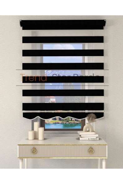 TREND STOR PERDE Siyah Bambu Etek Dilimli Zebra Stor Güneşlik Perde ürün görseli 1