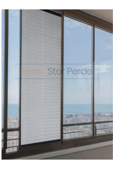 TREND STOR PERDE Beyaz Plise Tül Katlanır Cam Balkon Perdesi - Ofis Perdesi - Salon Perdesi - 001 ürün görseli 1