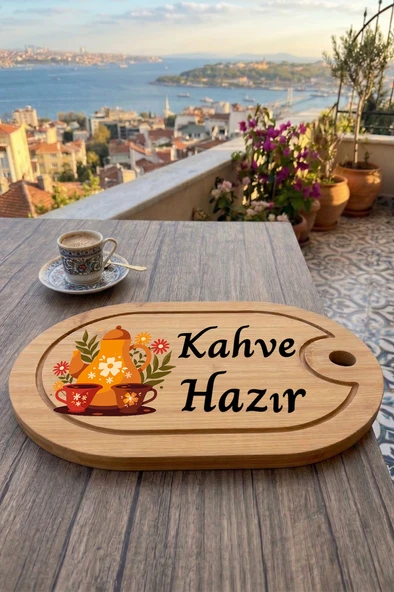 Kahve Keyfi Temalı Afilli Kahve Sunum Tablası (Figür 5) ürün görseli 1