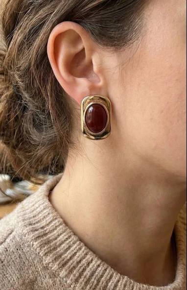 Kahverengi Renk Kare Model Vintage Kadın Küpe ürün görseli 1