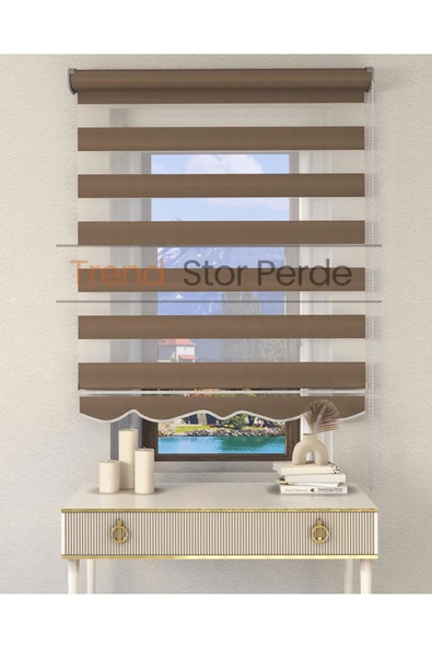 TREND STOR PERDE Somon Rengi Etek Dilimli Zebra Stor Güneşlik Perde ürün görseli 1