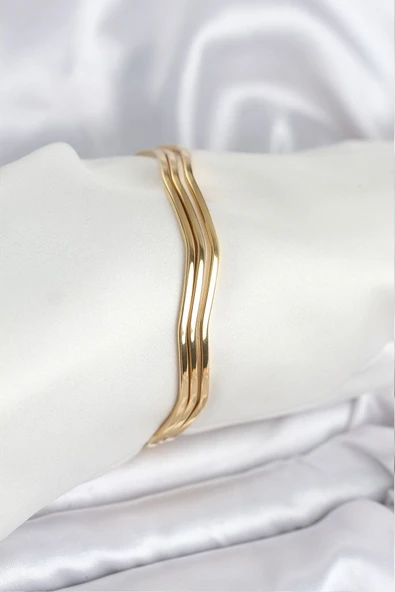 316L Çelik Gold Renk 65 mm Ajda Zikzak Model 3lü Kadın Bileklik ürün görseli 1