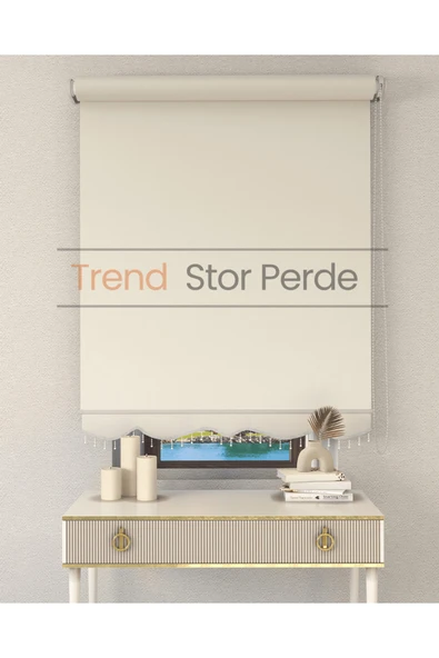 TREND STOR PERDE Krem Stor Boncuklu Zebra Stor Güneşlik Perde ürün görseli 1